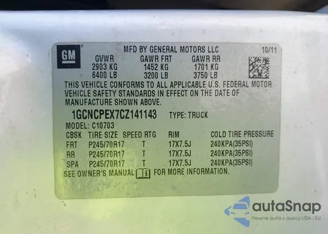 2012 Chevrolet Silverado 1500 Work Truck from USA, damaged, VIN 1GCNCPEX7CZ141143